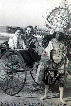 Dennis and Stuart in Rickshaw 
at Durban