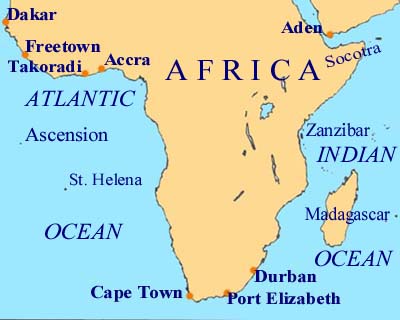 Map of Aden to South Africa